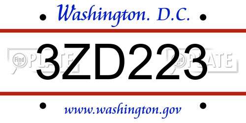 3ZD223 District Of Columbia License Plate