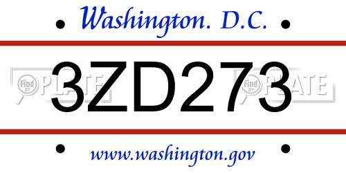 3ZD273 District Of Columbia License Plate