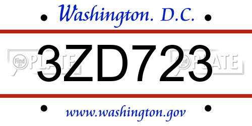 3ZD723 District Of Columbia License Plate