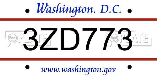 3ZD773 District Of Columbia License Plate