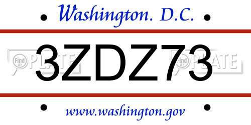 3ZDZ73 District Of Columbia License Plate