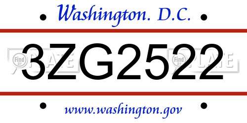 3ZG2522 District Of Columbia License Plate
