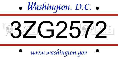 3ZG2572 District Of Columbia License Plate