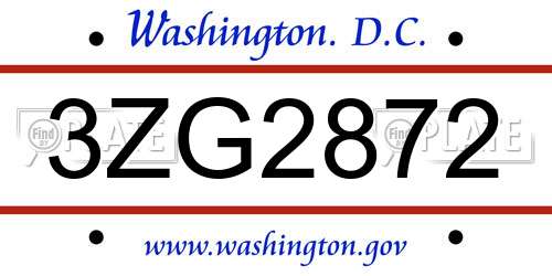3ZG2872 District Of Columbia License Plate
