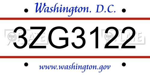 3ZG3122 District Of Columbia License Plate