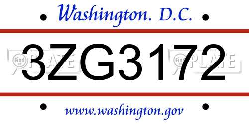 3ZG3172 District Of Columbia License Plate
