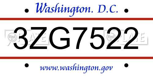 3ZG7522 District Of Columbia License Plate