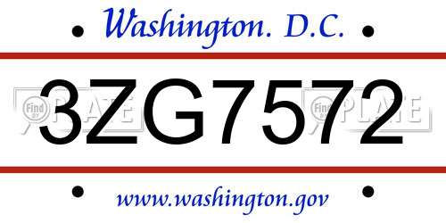 3ZG7572 District Of Columbia License Plate