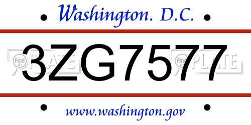 3ZG7577 District Of Columbia License Plate