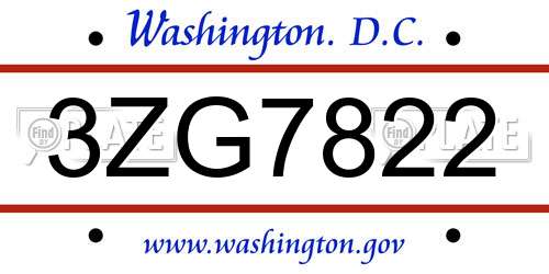 3ZG7822 District Of Columbia License Plate