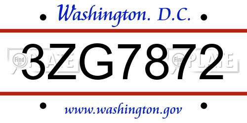 3ZG7872 District Of Columbia License Plate