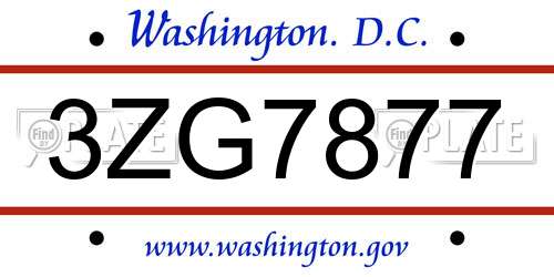 3ZG7877 District Of Columbia License Plate