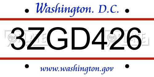 3ZGD426 District Of Columbia License Plate