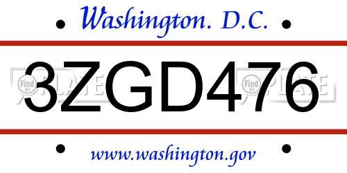 3ZGD476 District Of Columbia License Plate