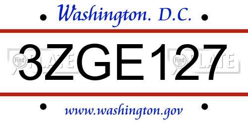 3ZGE127 District Of Columbia License Plate