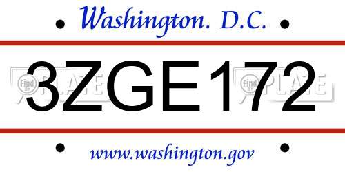 3ZGE172 District Of Columbia License Plate