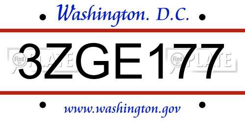 3ZGE177 District Of Columbia License Plate