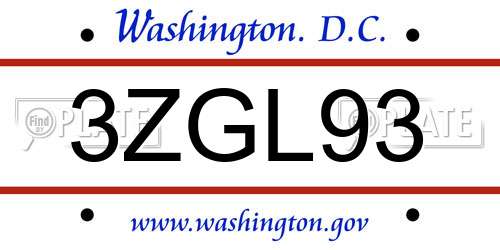 3ZGL93 District Of Columbia License Plate