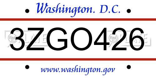 3ZGO426 District Of Columbia License Plate