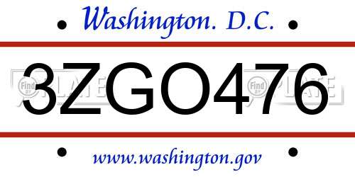3ZGO476 District Of Columbia License Plate