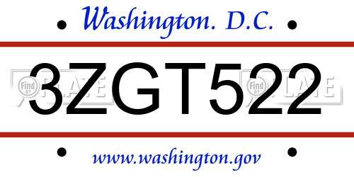 3ZGT522 District Of Columbia License Plate
