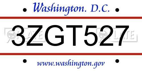 3ZGT527 District Of Columbia License Plate