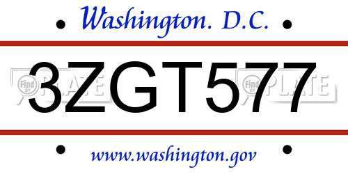3ZGT577 District Of Columbia License Plate