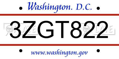 3ZGT822 District Of Columbia License Plate