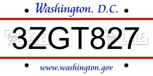 3ZGT827 District Of Columbia License Plate
