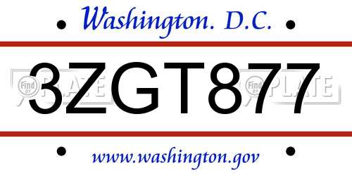 3ZGT877 District Of Columbia License Plate
