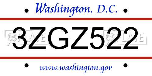 3ZGZ522 District Of Columbia License Plate