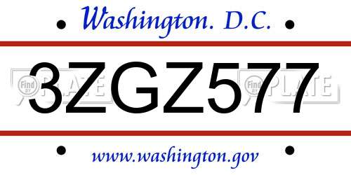 3ZGZ577 District Of Columbia License Plate