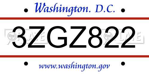 3ZGZ822 District Of Columbia License Plate