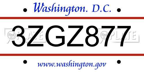 3ZGZ877 District Of Columbia License Plate