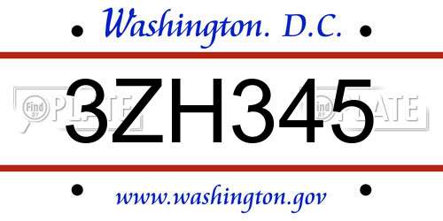 3ZH345 District Of Columbia License Plate