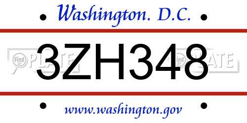 3ZH348 District Of Columbia License Plate