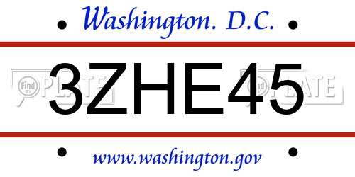 3ZHE45 District Of Columbia License Plate