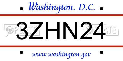 3ZHN24 District Of Columbia License Plate