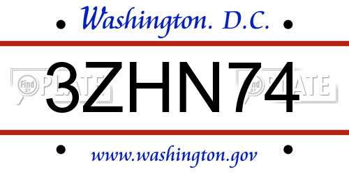 3ZHN74 District Of Columbia License Plate