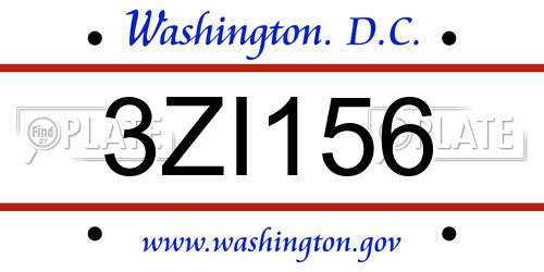 3ZI156 District Of Columbia License Plate