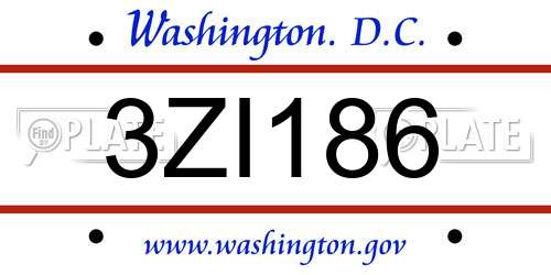 3ZI186 District Of Columbia License Plate