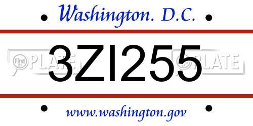 3ZI255 District Of Columbia License Plate