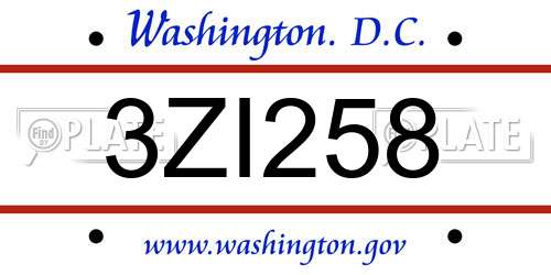 3ZI258 District Of Columbia License Plate