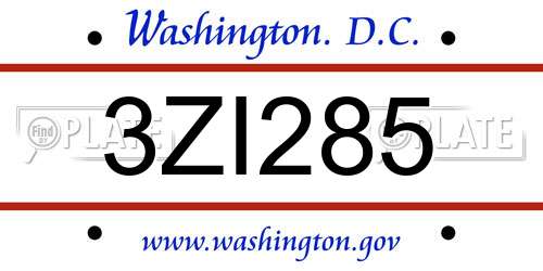 3ZI285 District Of Columbia License Plate