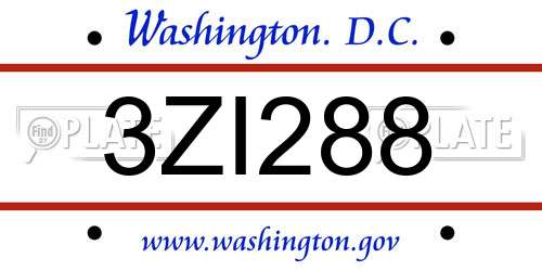 3ZI288 District Of Columbia License Plate