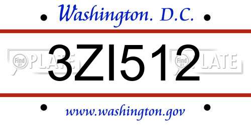 3ZI512 District Of Columbia License Plate