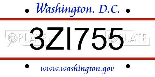 3ZI755 District Of Columbia License Plate