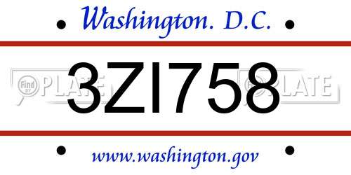 3ZI758 District Of Columbia License Plate