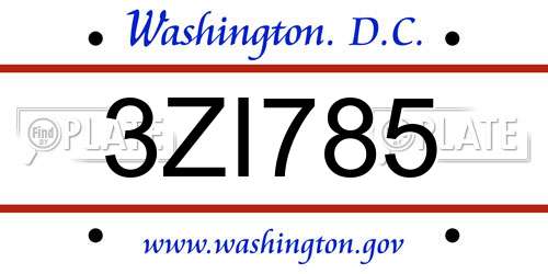 3ZI785 District Of Columbia License Plate