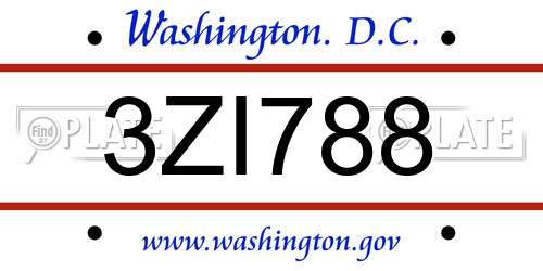 3ZI788 District Of Columbia License Plate